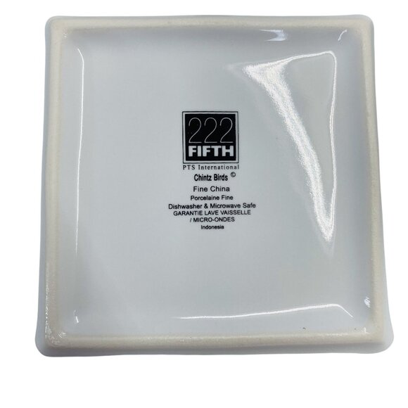 222 Fifth 6" Square Plates Set Bird & Leaf Botanical Ruffle Appetizer/Dessert - Picture 7 of 7